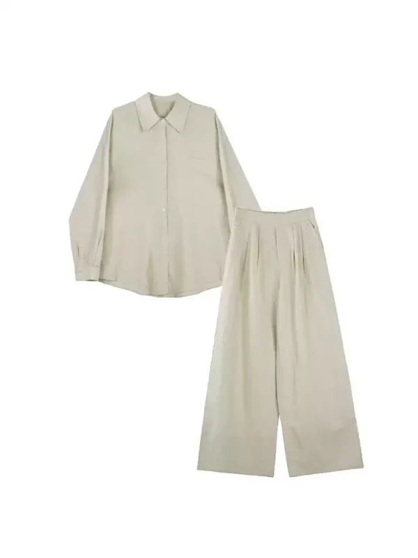 A long-sleeved shirt and wide-leg pants suit for ladies