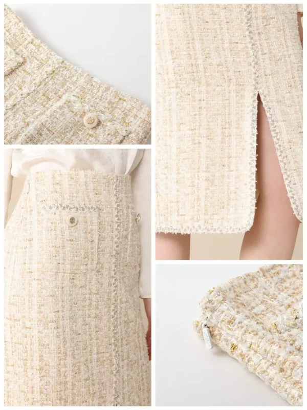 The Chanel-style slit skirt wraps around the buttocks - Image 3