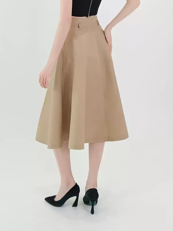 Khaki A-line pleated half umbrella skirt - Image 2