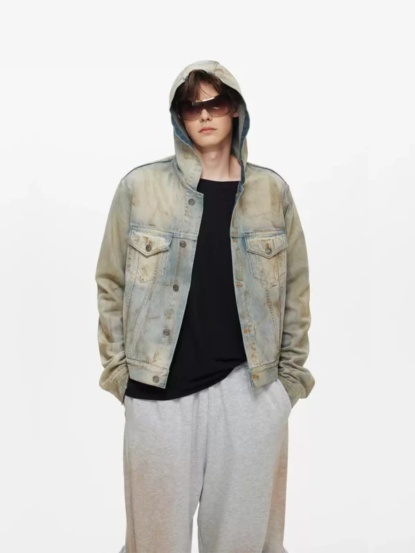 Washed denim jacket and hooded jacket for women