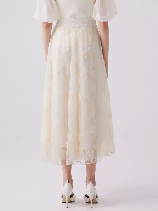 a long A-line skirt with mesh butterfly embroidery - Image 2