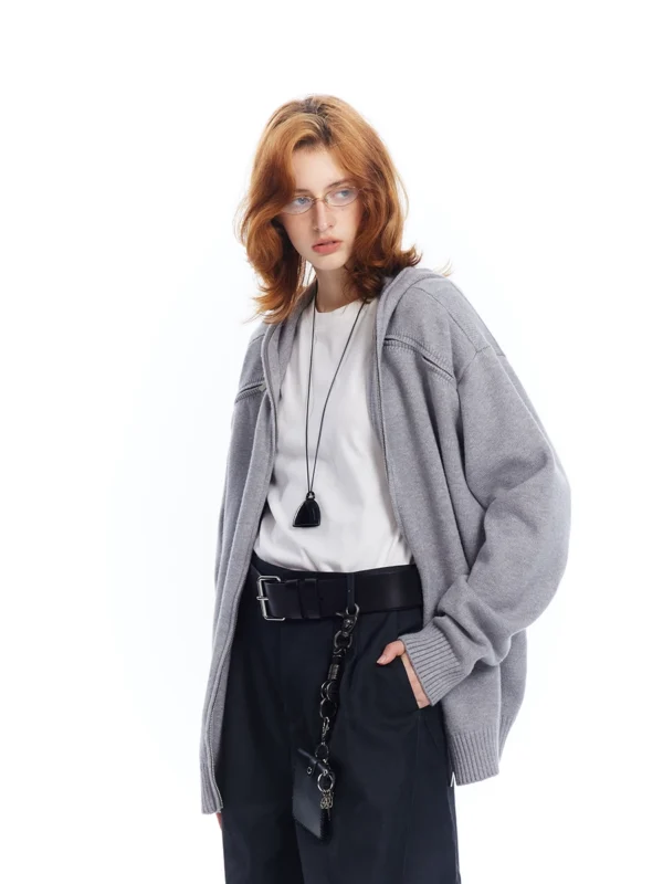 Grey deconstructed sweater cardigan woman - Image 3
