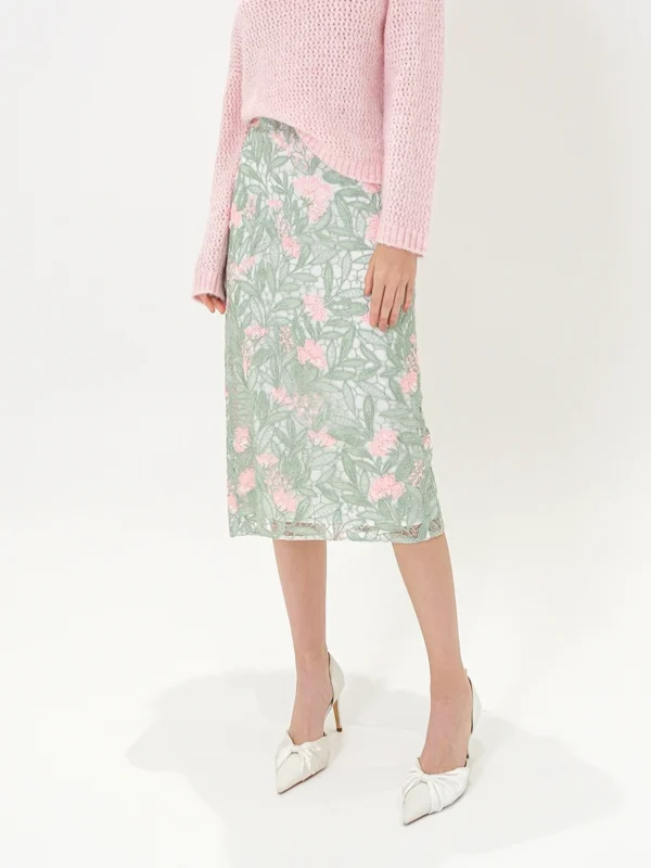 Lace floral print body-hugging skirt half skirt