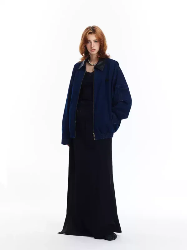 PU leather lapel washed coat for women - Image 4