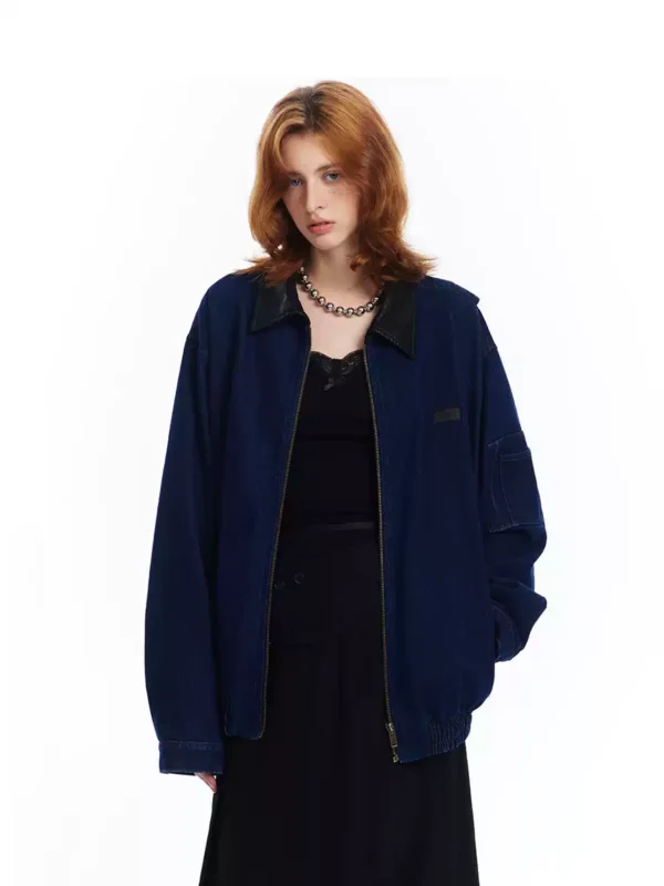 PU leather lapel washed coat for women - Image 3