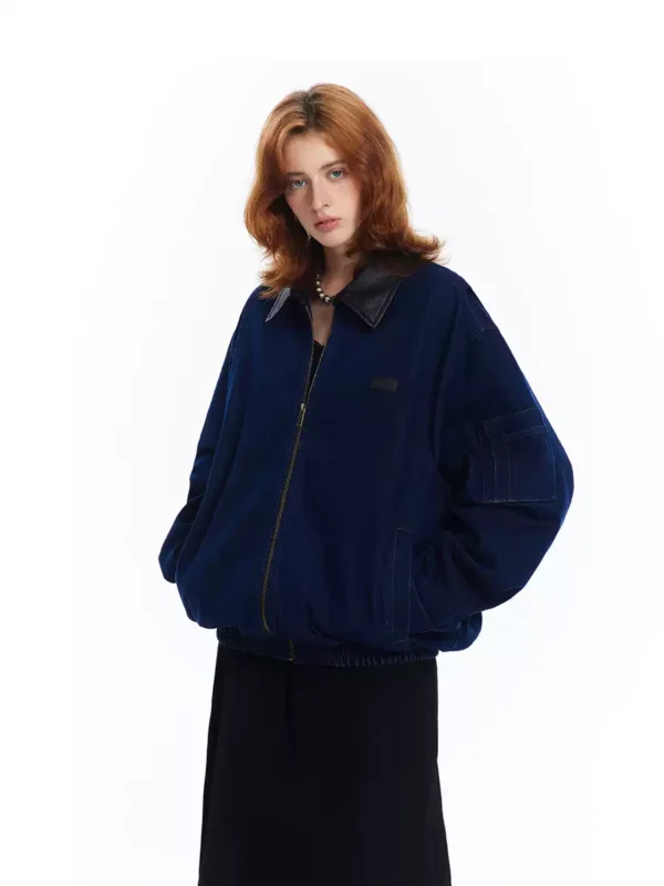 PU leather lapel washed coat for women - Image 2