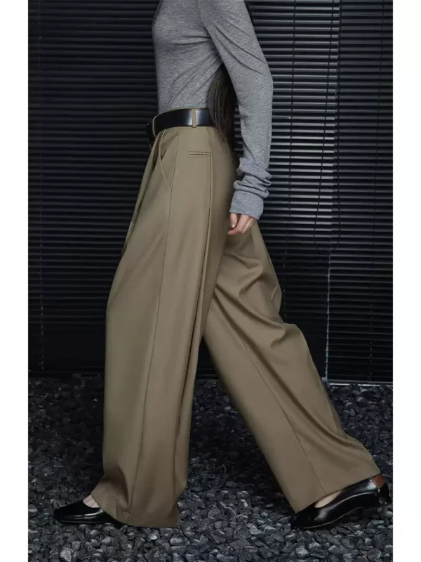 Khaki high-waisted loose straight-leg dress pants for women - Image 5