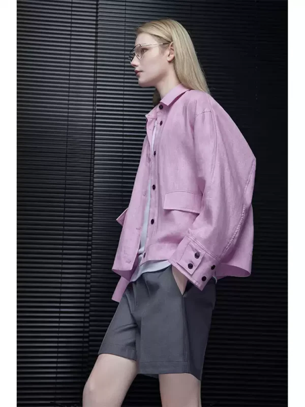 Pink linen workwear sun-protective shirt jacket for women - Image 4