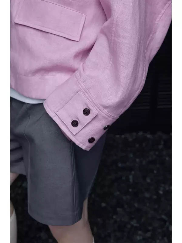 Pink linen workwear sun-protective shirt jacket for women - Image 3