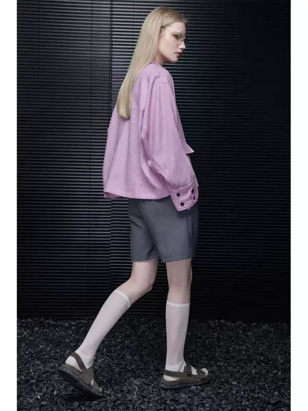 Pink linen workwear sun-protective shirt jacket for women - Image 2