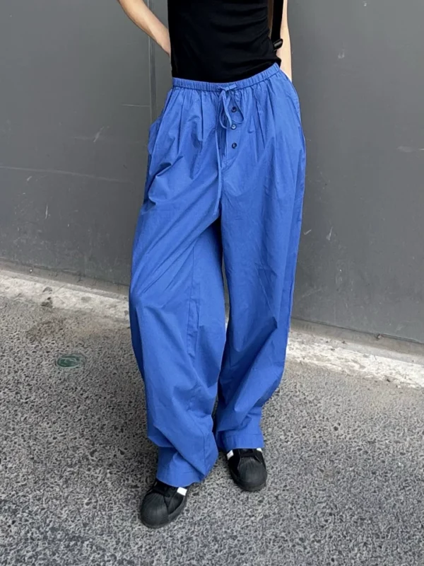 Blue pure cotton casual wide-leg pants for women - Image 5