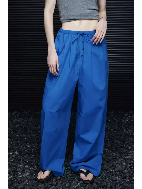 Blue pure cotton casual wide-leg pants for women - Image 3
