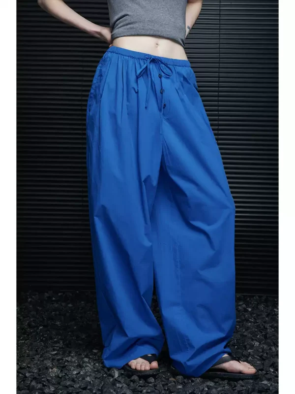 Blue pure cotton casual wide-leg pants for women - Image 2