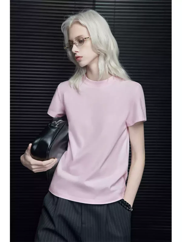 A versatile pink loose round-neck T-shirt for women - Image 5