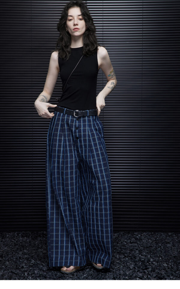 Fashionable checked wide-leg jeans for women - Image 5