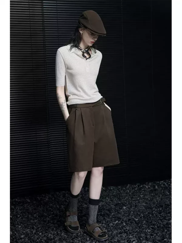 Coffee-colored casual capri shorts for women - Image 5