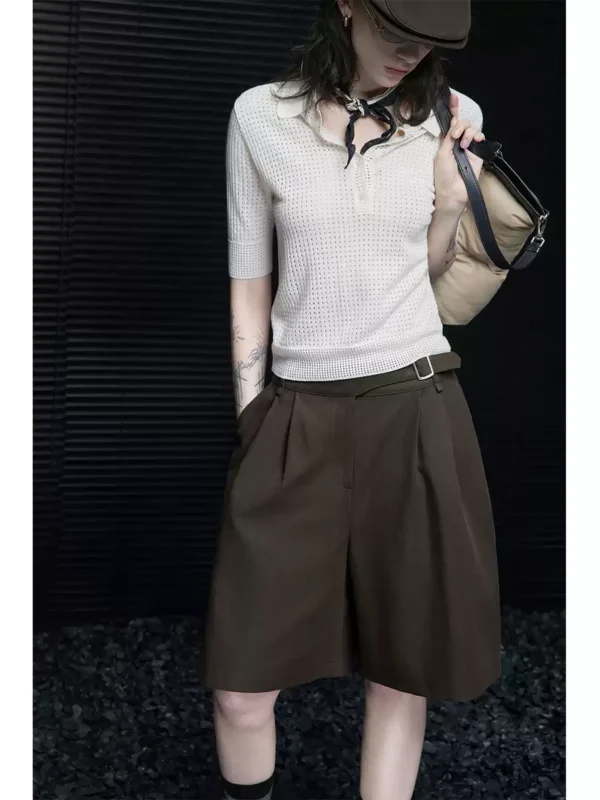 Coffee-colored casual capri shorts for women - Image 4