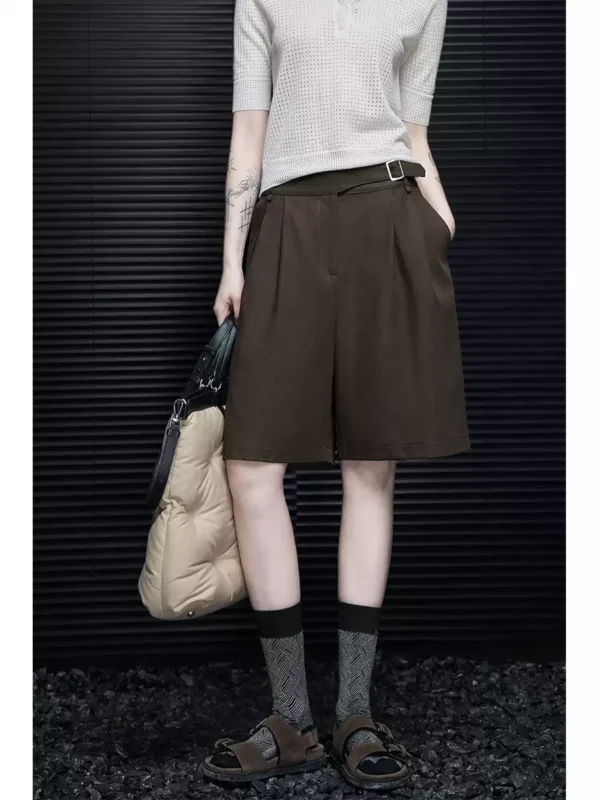 Coffee-colored casual capri shorts for women - Image 3