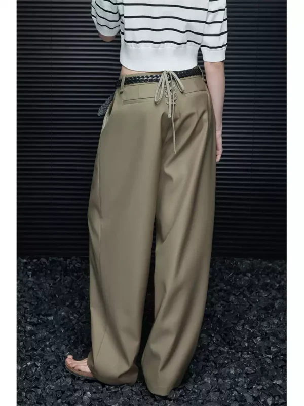 Khaki loose wide-leg dress pants for women - Image 4