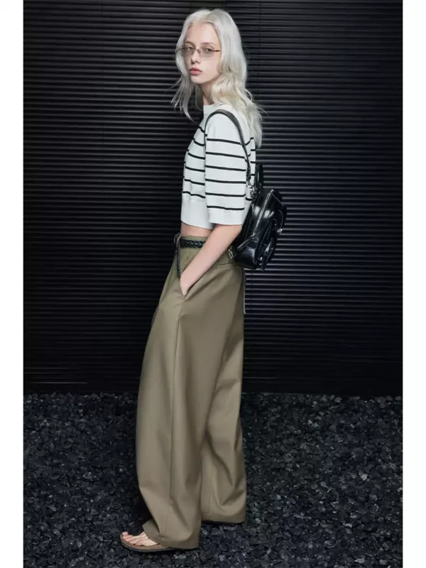Khaki loose wide-leg dress pants for women - Image 3