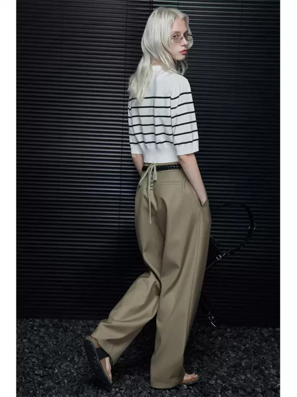 Khaki loose wide-leg dress pants for women - Image 2
