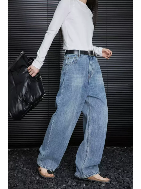 Blue loose straight-leg wide-leg jeans for women - Image 3