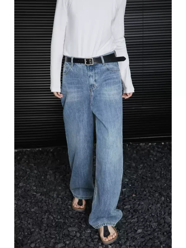 Blue loose straight-leg wide-leg jeans for women