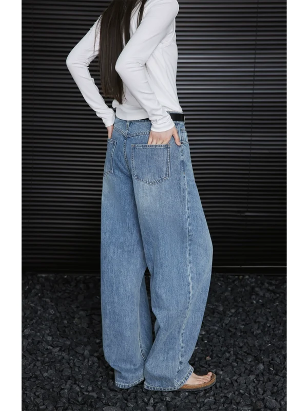 Blue loose straight-leg wide-leg jeans for women - Image 2