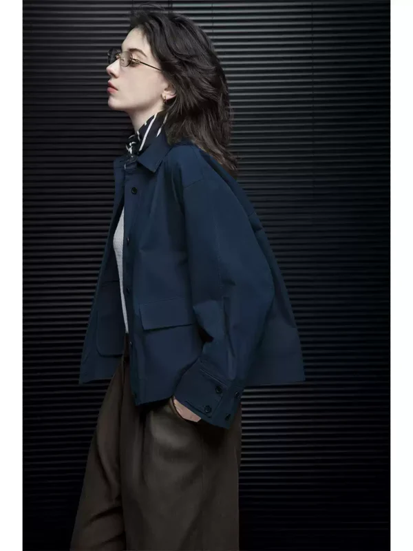 A navy blue spring lapel jacket for women - Image 4