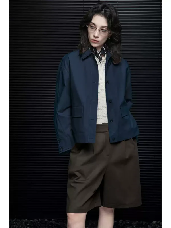 A navy blue spring lapel jacket for women - Image 3