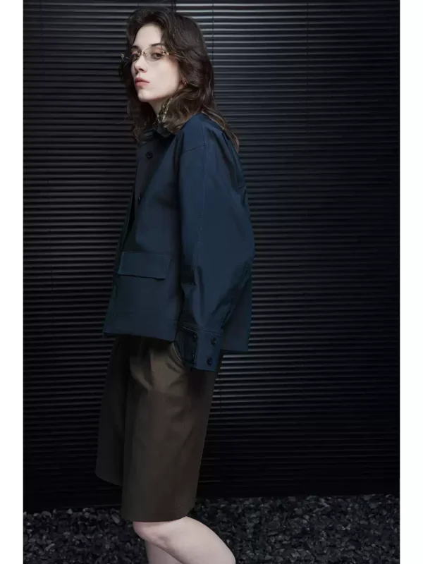 A navy blue spring lapel jacket for women - Image 2