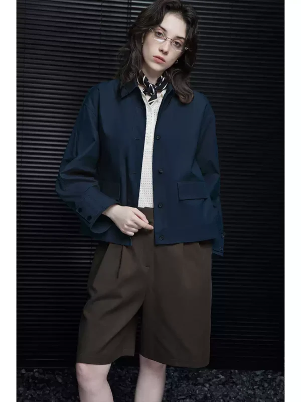 A navy blue spring lapel jacket for women