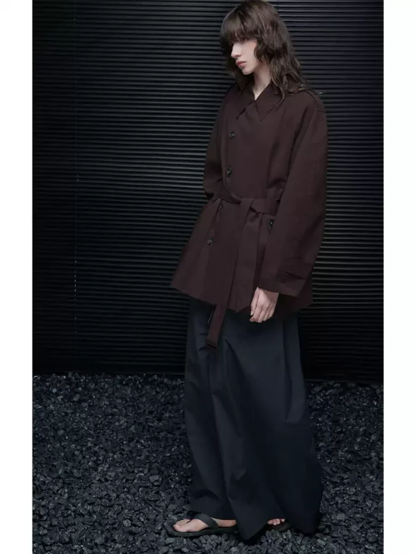 A loose and flowing coffee-colored windbreaker for women - Image 4