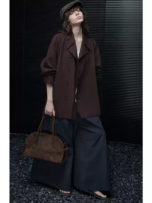 A loose and flowing coffee-colored windbreaker for women