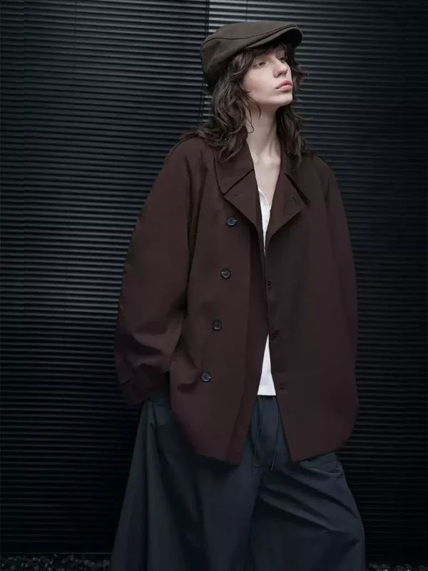 A loose and flowing coffee-colored windbreaker for women - Image 2