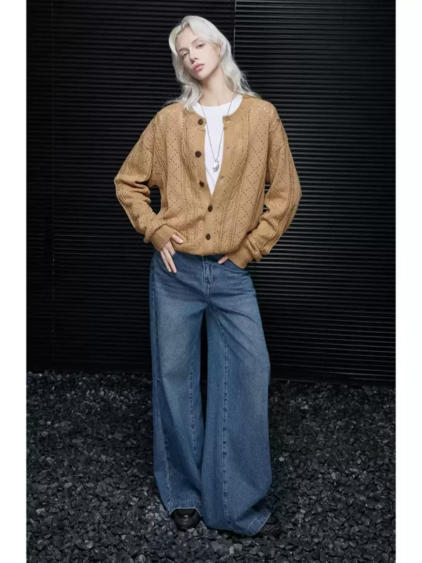 A women's knitted cardigan with a hollowed-out design - Image 4