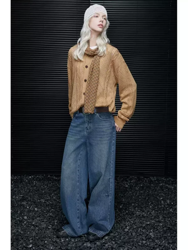 A women's knitted cardigan with a hollowed-out design - Image 3