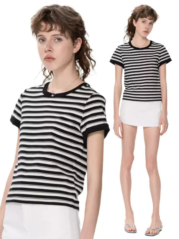 New striped short-sleeved T-shirt for women - Image 2