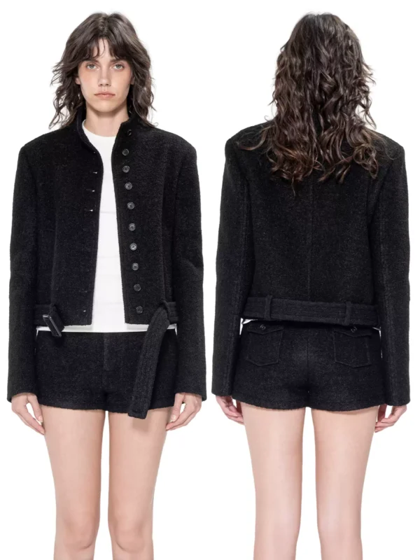 A woman wearing a tight-fitting short woolen coat - Image 4