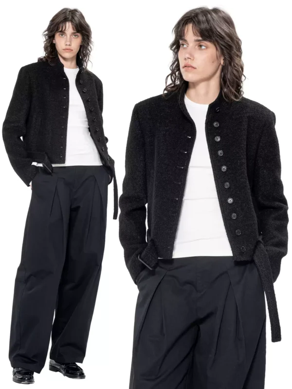 A woman wearing a tight-fitting short woolen coat - Image 3