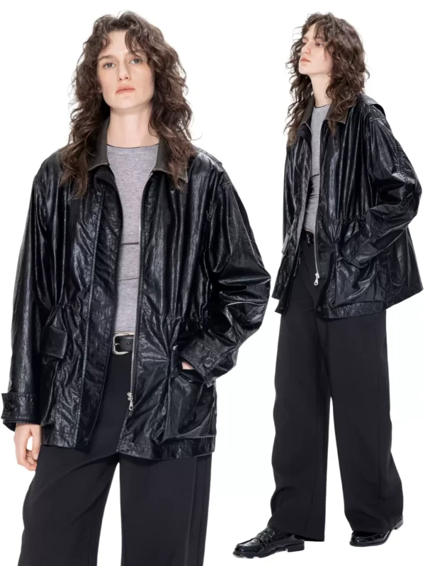 A woman in a windbreaker with a leather collar - Image 4