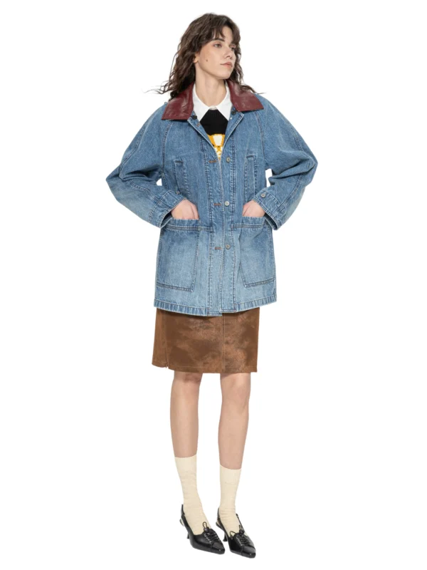 American detachable leather collar denim jacket - Image 4
