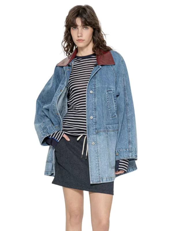 American detachable leather collar denim jacket - Image 3