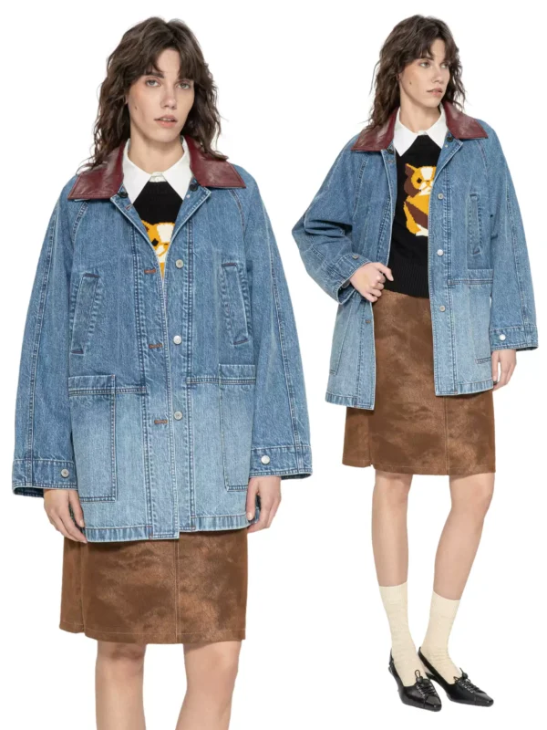 American detachable leather collar denim jacket - Image 2