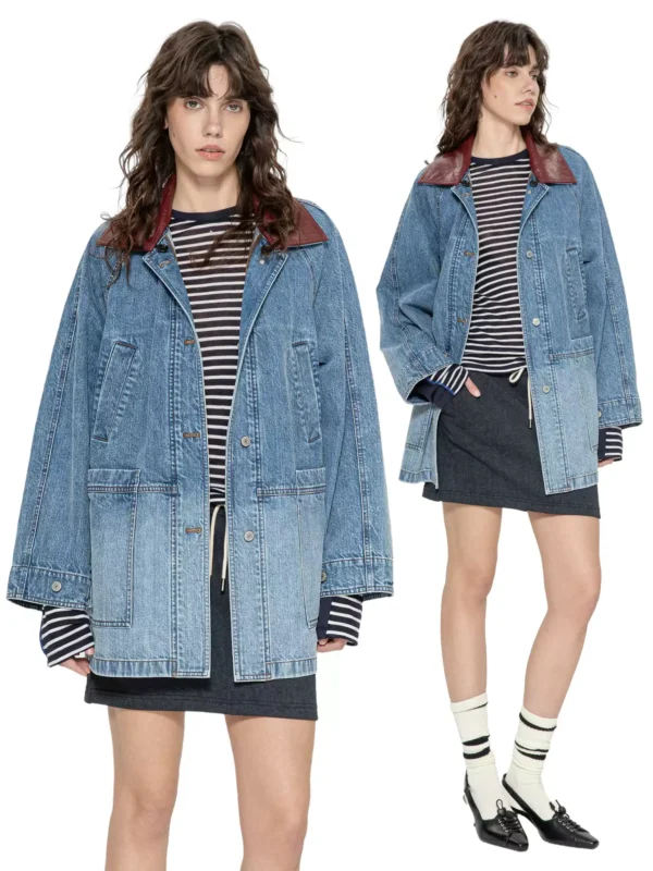 American detachable leather collar denim jacket