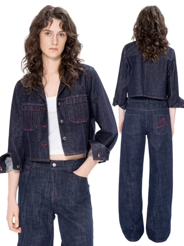 New contrasting color line denim jacket for women