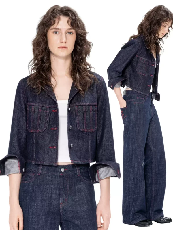 New contrasting color line denim jacket for women - Image 4