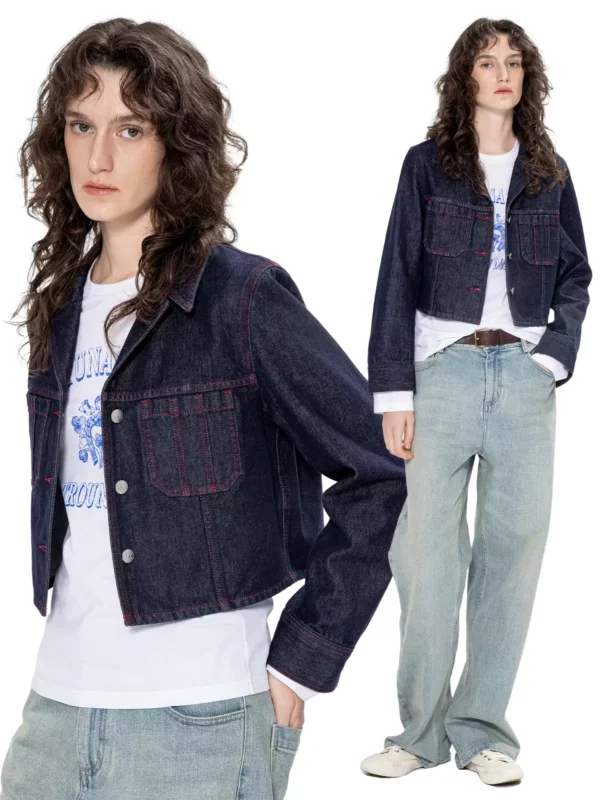New contrasting color line denim jacket for women - Image 3