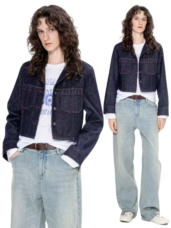 New contrasting color line denim jacket for women - Image 2
