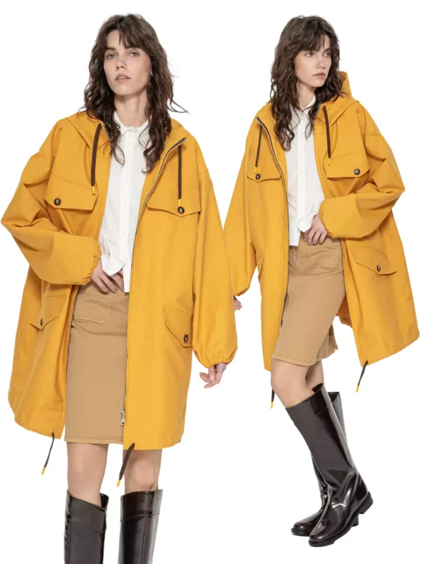 A loose hooded trench coat for women
